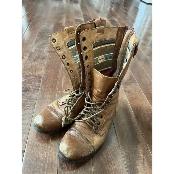 Steve Madden Camarro Ankle Boot Tan Leather Sz 7 Combat Boho Biker Victorian Y2K - Picture 5 of 13